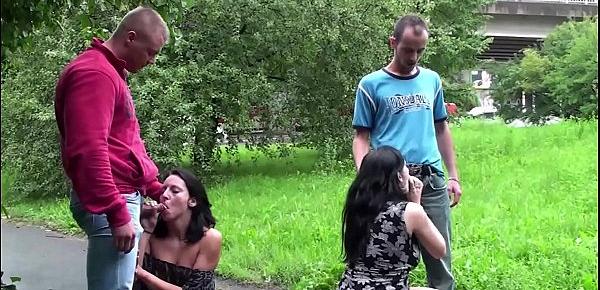  Public street foursome sex orgy with a fat couple and a skinny couple fucking